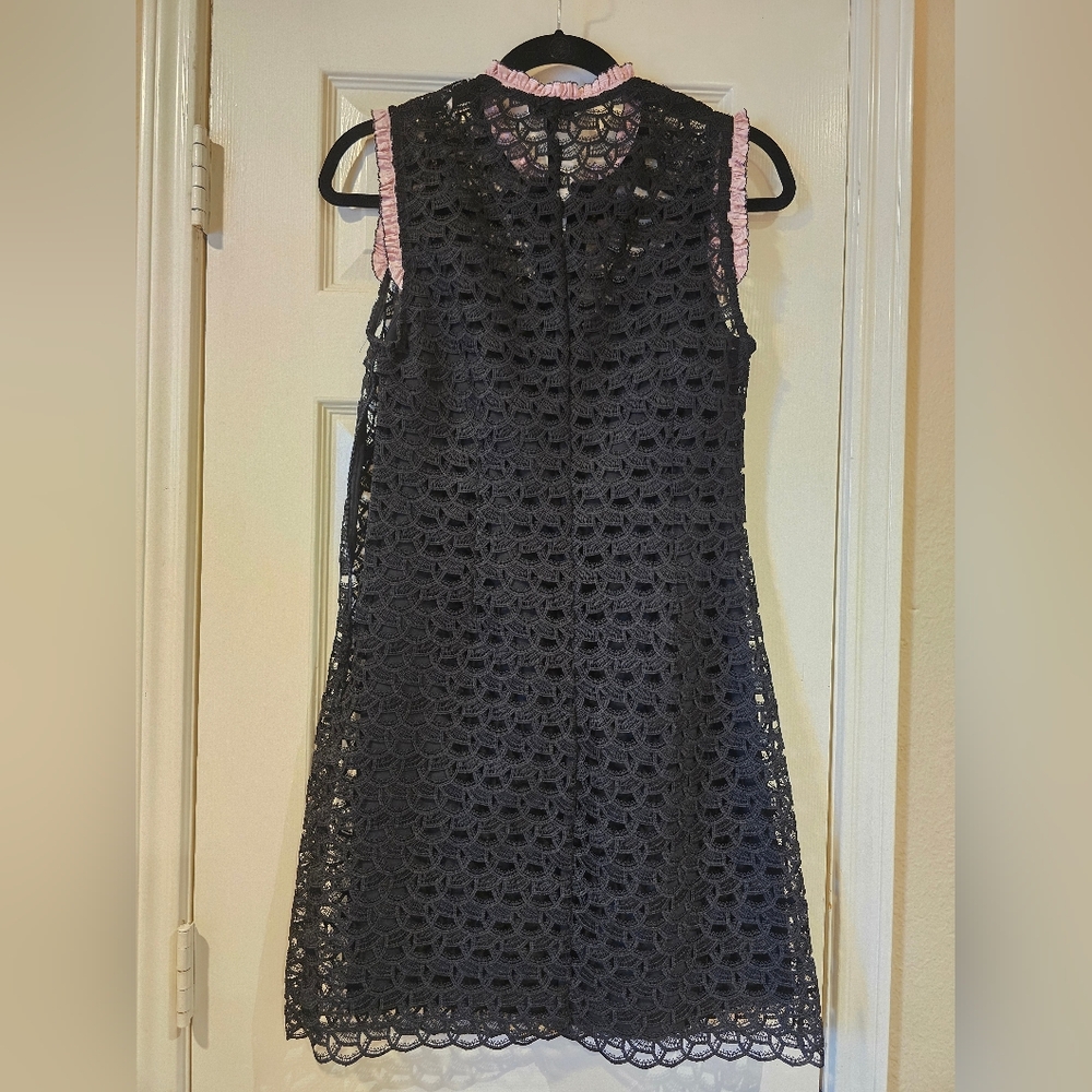 Sandro Paris Black Lace Sleeveless Mini Dress with Pink Trim Size 38 - Picture 4 of 9